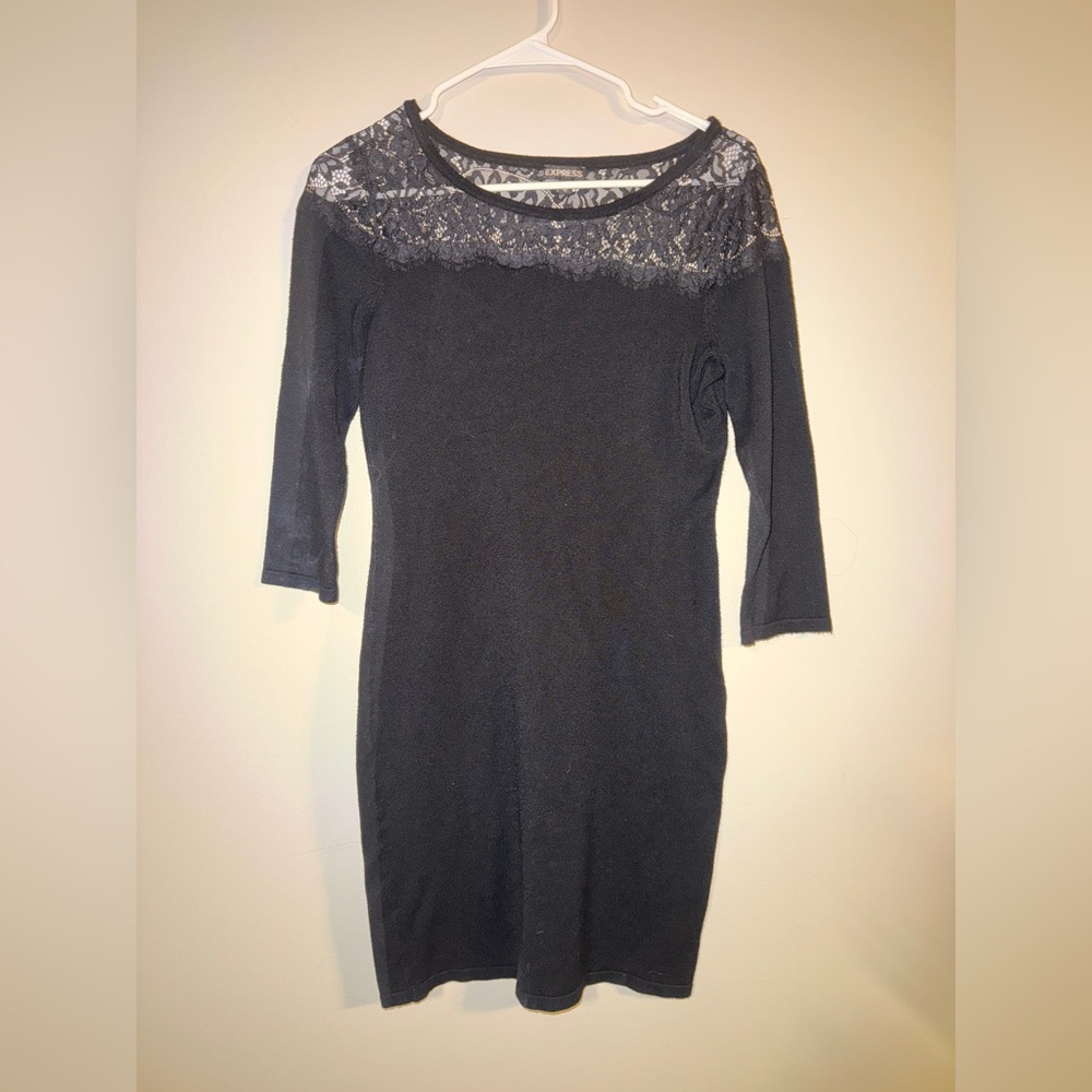 Express Black Lace Long Sleeve Dress